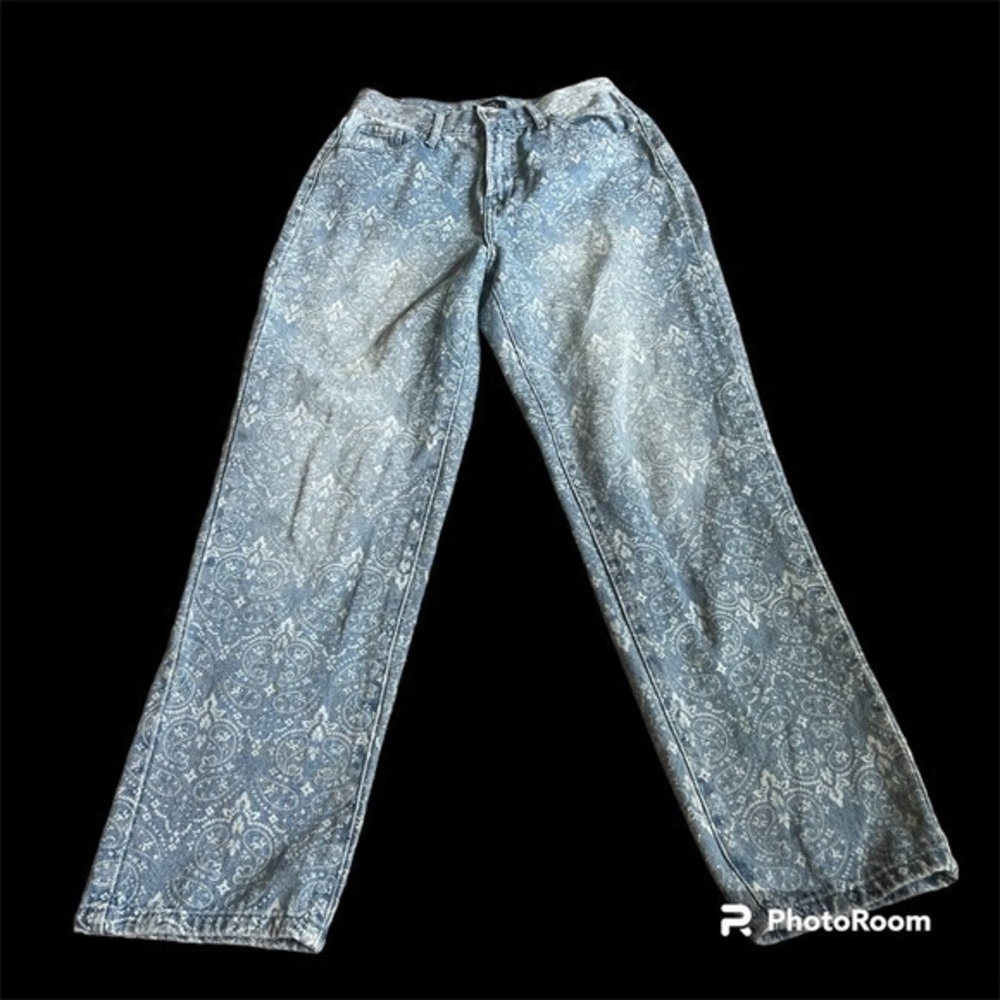 Simple Society Size 1/25 Blue Paisley Print Straight Leg Jeans - Picture 2 of 9